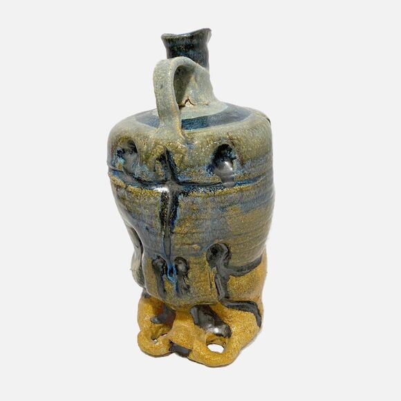 1977 Studio pottery ugly face pitcher jug vase cobalt blue and stoneware signed - Picture 6 of 14